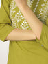 Janasya Women's Lime Green Pure Cotton Yoke Embroidered Straight Kurta